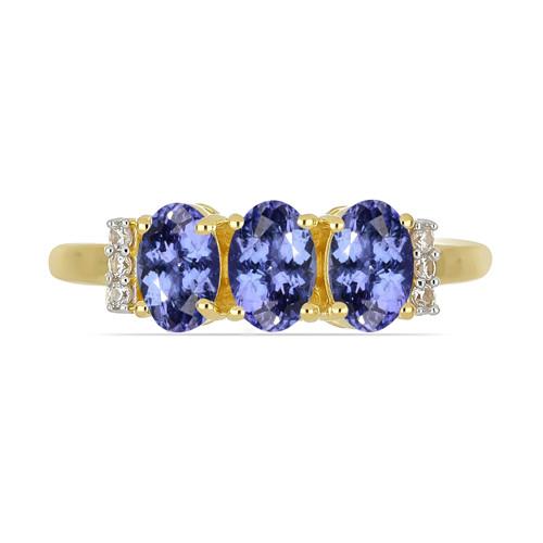 BUY NATURAL TANZANITE GEMSTONE THREE STONES 14K GOLD RING